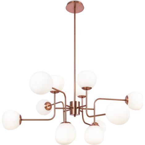 Lampadario Sospensione Erich In Metallo Oro Rosa 12 Luci E Diffusori Bianchi (1/4)
