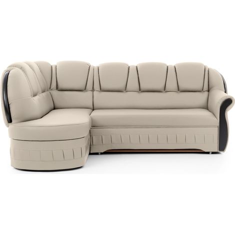 Canapé d'angle convertible avec rangement en simili cuir Majesté angle gauche-Beige-angle gauche (1/5)