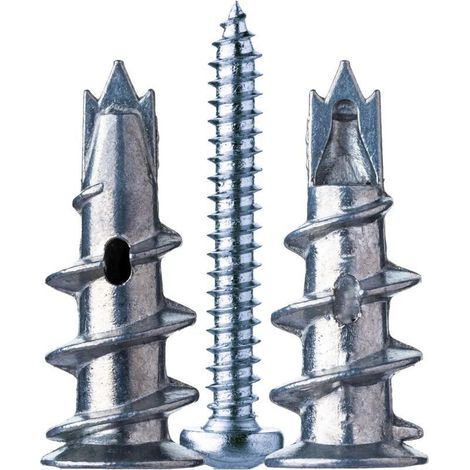 50 pièces Chevilles pour placoplatre autoperceuses en métal avec vis. Pour la fixation dans le béton, les briques, etc (1/4)
