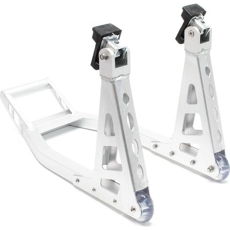 Wiltec Cavalletto alzamoto universale Cavalletto per ruota anteriore moto Alluminio Bloccaruota
