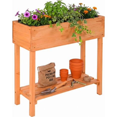 Hochbeet aus Holz mit Ablage, 80 x 80 x 30 cm (1/5)