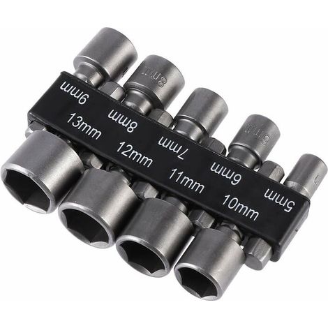 YMYNY Lot de 9 forets à douille impériale de 5 à 13 mm avec écrou à percussion pour perceuse à queue hexagonale 1/4" (1/4)