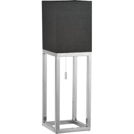 Lampe à Poser Moderne en Métal et Textile Chrome et Gris Foncé avec Douille E27 Hauteur 65 cm - PANGIVO (1/5)