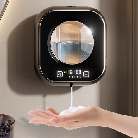 Distributeur de Savon Automatique Mural - 320 ML - Distributeur de Savon électrique - Rechargeable - pour Salle de Bain, Cuisine, Bureau - Noir (1/5)