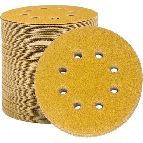 Dischi abrasivi da 125 mm, 100 dischi abrasivi, tamponi abrasivi rotondi con 8 fori, grana 60, per levigatura, lucidatura e rimozione della ruggine. (1/5)