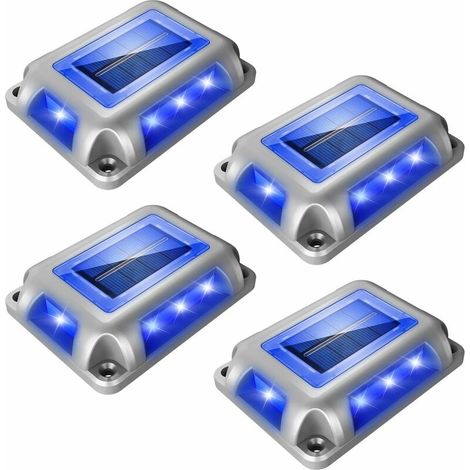Lot de 4 lampes solaires d'extérieur à LED bleues étanches IP65 à énergie solaire avec 2 modes d'éclairage de chemin pour jardin, pelouse, jardin, jetée, allée d'accès, cour, bleu (1/4)