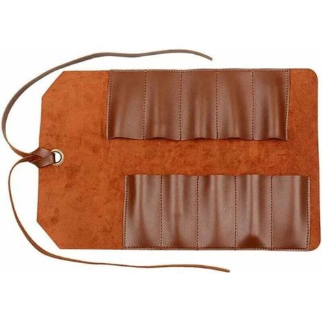 Étui à outils en cuir à 10 compartiments, organisateur multi-usages pour clés à molette, marron clair, sac à outils (1/5)