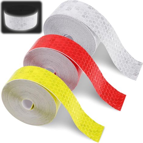 3 Rouleaux Bande Reflechissante Autocollante, 2cm × 5m Imperméable Bande Reflechissante, Rouge Jaune Blanc Ruban Adhésif Réfléchissant, Ruban de Sécurité Réfléchissant pour Véhicules, Vêtements (1/5)