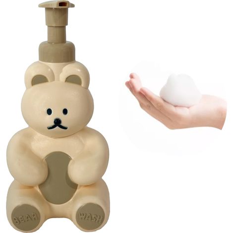 Flacon pompe à mousse en forme d'ours mignon, grande capacité, distributeur de savon moussant pour visage, corps et mains, couleur crème (1/5)