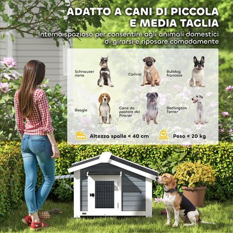 Niche chien bois extérieur 98x76x69.5cm, maisonnette jardin avec toit pentu, abri robuste pour chien. (1/5)