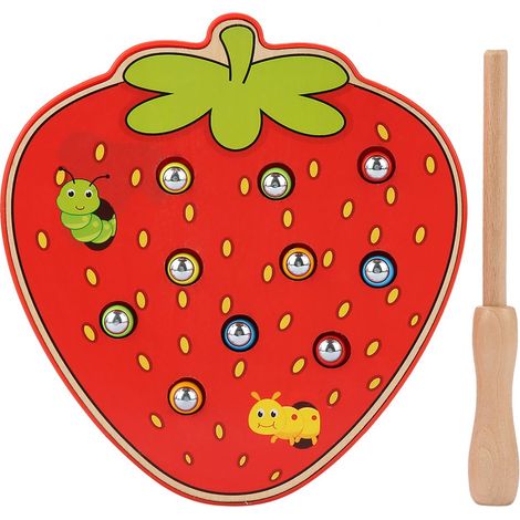 Jeu Éducatif Forme Fruits - Pêche aux Vers Magnétique - Jouet en Bois pour Enfants - Apprentissage des Couleurs et des Formes - 1 Pièce