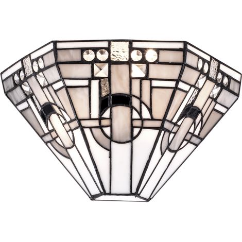 Tiffany by Tiff Wall Light 2 Arm With Art Deco Shade - Antique Brass Litecraft (1/2)