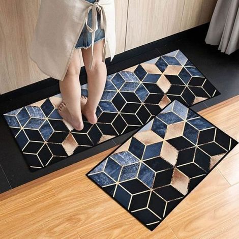 Lot de 2 tapis de cuisine antidérapants motif mosaque coussins absorbants modernes devant l'évier 40 x 60 cm + 40 x 120 cm (1/4)