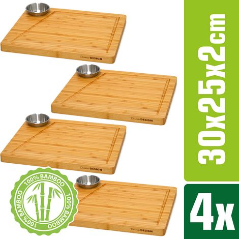 Juego de 4 - Tabla de Servir Bambú y Tazón de Salsa Plato de Madera para Bistec (1/5)