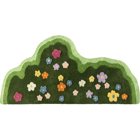 Alfombra de musgo 3D estéreo irregular con diseño de bosque, hierba y flores para sala de estar.