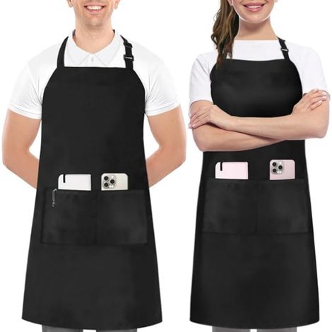 Tabliers de cuisine unisexes (Lot de 2) — Dotés de doubles poches et de bretelles réglables  Idéaux pour le barbecue, la restauration, le jardinage et plus encore.