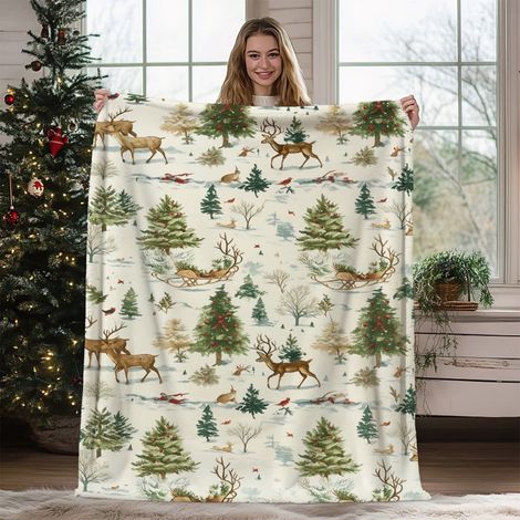 Plaid De Noël - Flanelle Polaire 70x100 cm - Pour Canapé Lit Chaise Intérieur - 1 Pièce (1/5)