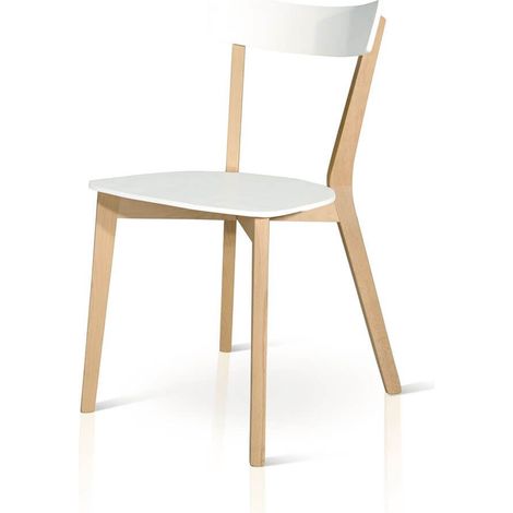 Sedia minimal da cucina in legno bianco Colori mobili tempesta: Bianco + Naturale