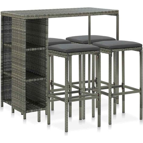 Ensemble de bar de jardin 5 pcs-Bar d'extérieur et coussins Résine tressée Gris 844471 (1/5)