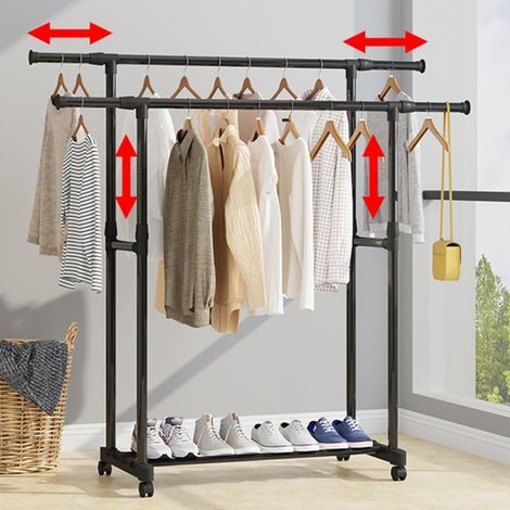 Porte-manteau portant-vêtements avec étagère de rangement chaussures – Acier robuste –Design stable à 4 pieds (1/5)
