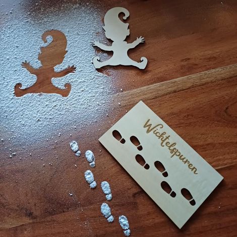 Pochoir Empreinte Nain - Bois Hêtre - Bord Lisse Sans Échardes - Pour Décoration de Noël sur Verre Murs Bois Meubles - 1 Pièce (1/5)