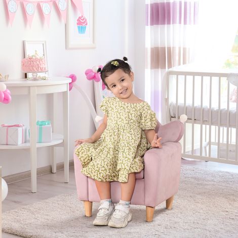 Rose - Fauteuil pour enfants avec dossier en couronne et rembourrage épais, fauteuil pour enfants en velours et tissu effet bois, 50, 8 cm
