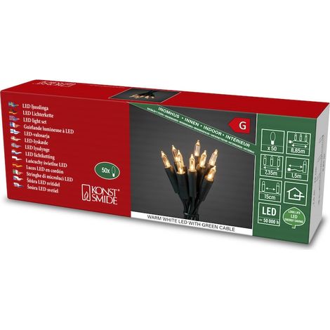 KONSTSMIDE 6303-100 LED Mini Lichterkette 50 Warmweiße Dioden 230V Grünes Kabel (1/3)