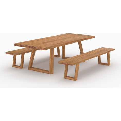 Mesa y bancos de jardín Luma 10 personas de madera