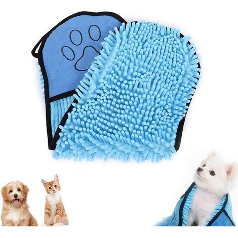 Serviette pour Chien en Microfibre Chenille, Serviette pour Animaux de Compagnie, Serviette pour Animaux de Compagnie Super Absorbante, pour Chat et Chien, Épaissir (Bleu, 62 23cm)