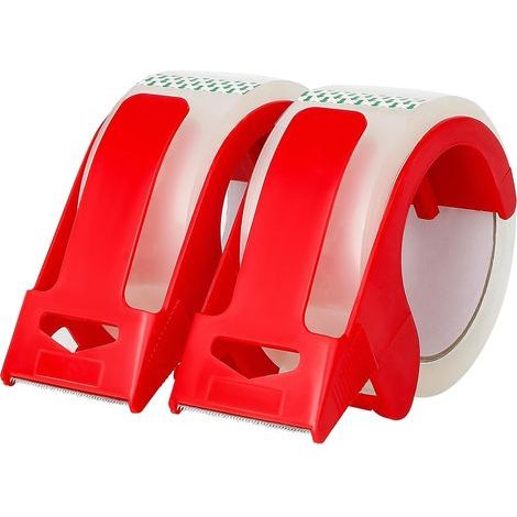 Ruban adhésif d'emballage transparent, distributeur rouge, 1,88 pouce x 55 y, 2 pièces, pour cartons de déménagement, ruban adhésif fort. (1/5)