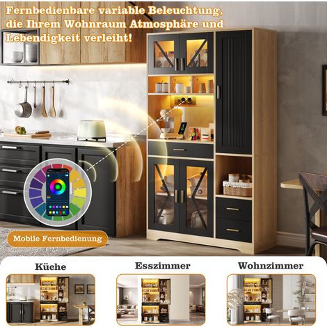 Armoire cuisine style grange 185×105×40 cm,vitrine rangement étagères tiroir LED couleur changeante douilles. (1/5)