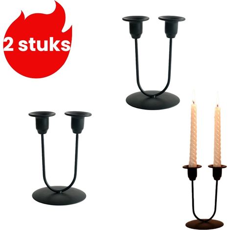 Bougeoir décoratif en deux parties pour dîner aux chandelles mariage et cérémonie style scandinave noir (1/5)