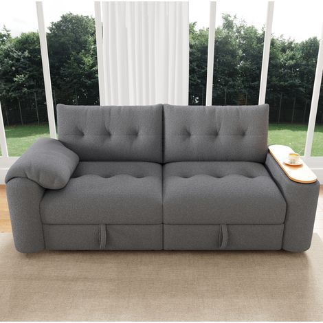 Divano in Plush grigio 207,5 cm con contenitore, poggiatesta e tavolino girevole (1/5)