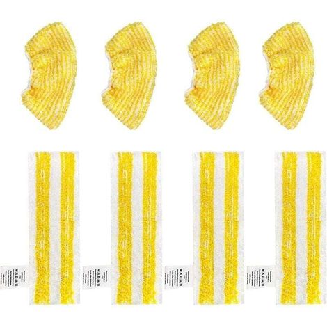 Lot de 8 pièces de rechange compatibles avec les nettoyeurs vapeur Kärcher SC2, SC3, SC4 et SC5. Contient 4 nettoyeurs et 4 housses de nettoyage. (1/4)