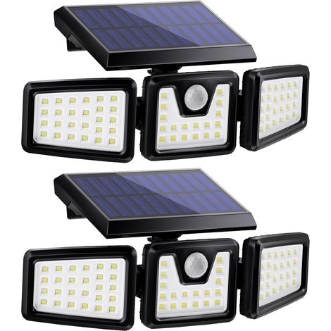 Pack de 2 Lampe Solaire Extérieur, 74 LED, étanche IP65, éclairage grand angle 360 °, lumière solaire avec détecteur de mouvement, pour jardin, entrée (1/5)