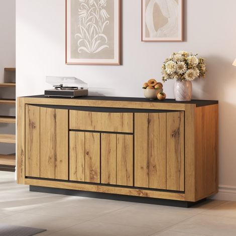 Commode / Buffet de salon avec 4 portes et 1 tiroir – Meuble de salle à manger – Compartiments larges sans poignées – Meuble d'appoint polyvalent pour canapé