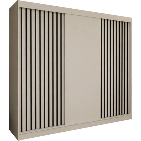 AX LIVING Cabinio Schwebetürenschrank Weiß 240 cm Schwarze Lamellen