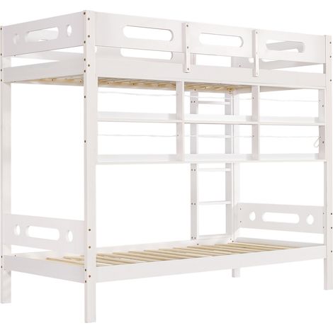 Letto a castello per bambini 90x200 cm con scala a 5 gradini e ripiani, bianco, pino e MDF, MODENUIT (1/5)