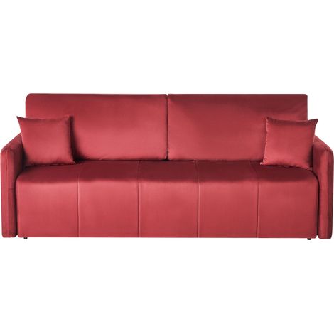 Divano letto a 3 posti in velluto con cuscini decorativi bordeaux Egge