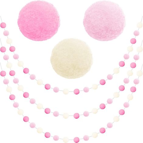 Guirlande Pompons - 2,5 M - 30 Boules En Laine Synthétique - Décoration Intérieure Pour Chambre D'enfant Fête Mariage Noël - 1 Pièce (1/5)