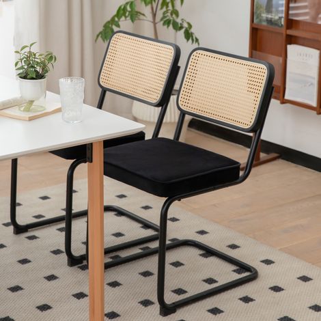 Lot de 2 chaises à manger Breuer en rotin velours avec pieds chromés,rembourrées pour salle à manger et salon.(MI) (1/5)
