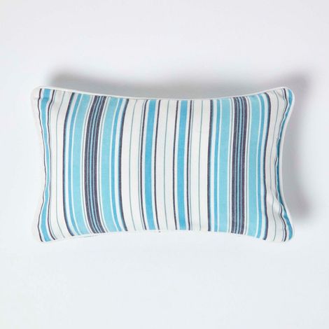 HOMESCAPES Housse de coussin en coton à rayures bleues, 30 x 50 cm
