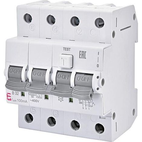 ETI Disjoncteur FI-LS KZS-4M A, 3 pôles + N, type A, B32 / 0,3A, à action instantanée