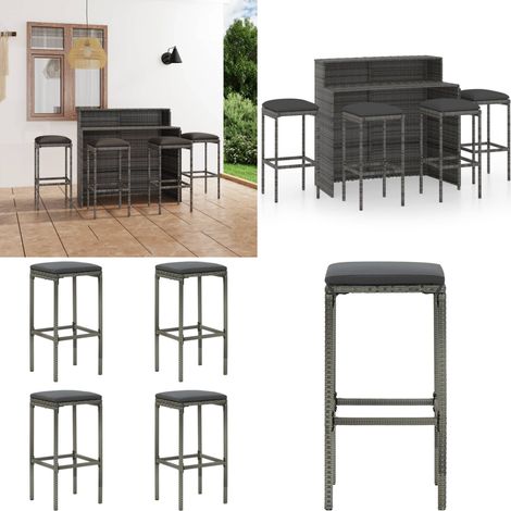 5-tlg. Gartenbar-Set mit Kissen Grau - Gartenmöbel - Rattan Gartenmöbel - Outdoor Küche - Bar Set - Esszimmergarnitur - Home & Living (1/5)