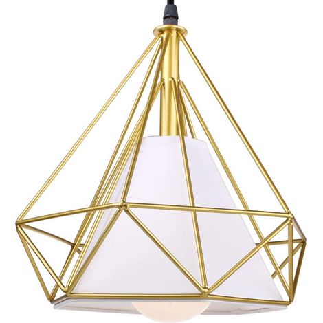 Pendelleuchte Vintage Gold, Hängelampe Käfig  Diamant E27 Lampe aus Eisen Lampenschirm für Esstisch Küche Wohnzimmer Cafét (1-flammig)