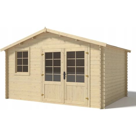 Altanka – Abri de jardin bois 11,70m² – Dimensions 3,90x3m – Épaisseur 34mm – Type de bois sapin – Toit à deux pentes avec couverture OSB (1/5)