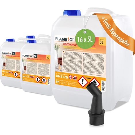 16x 5L FLAMBIOL® Bioethanol 96,6% Premium für Kamine & Ethanol-Brenner