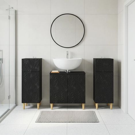 vidaXL 3 Piece Bathroom Cabinet Set DELFT Black Engineered Wood (1/5)