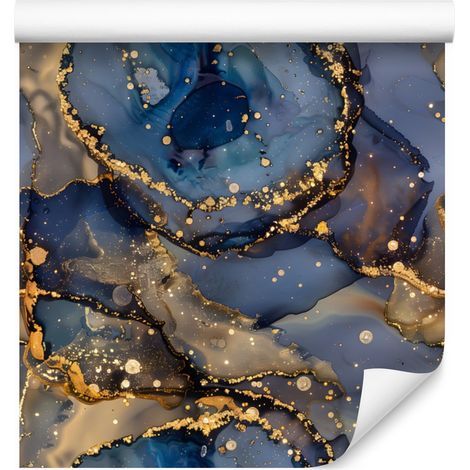 Papier peint bleu encre, bleu marine et marron pour salon et chambre 50x1000 cm (1/5)