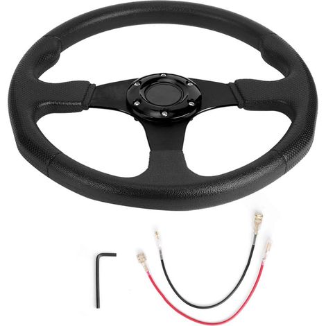 Ej.Life Volant de Sport de voiture de course de 350mm/14in plat profond 6 boulons direction de course modifiée universelle(Noir) (1/5)